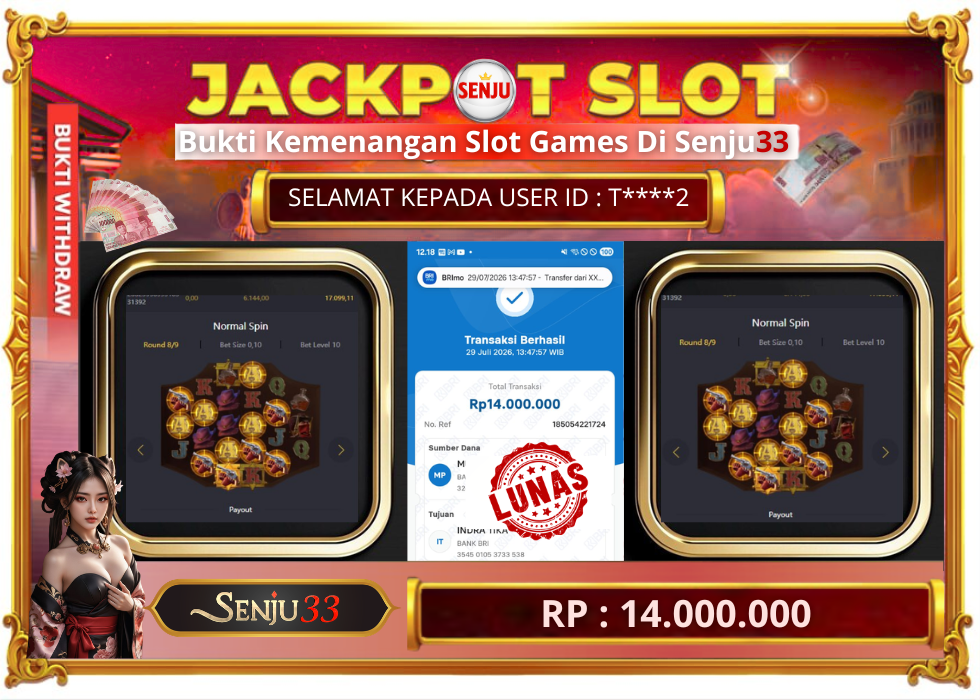 🎰 SENJU33 JACKPOT SLOT Rp. 14.000.000 LUNAS 🎉
